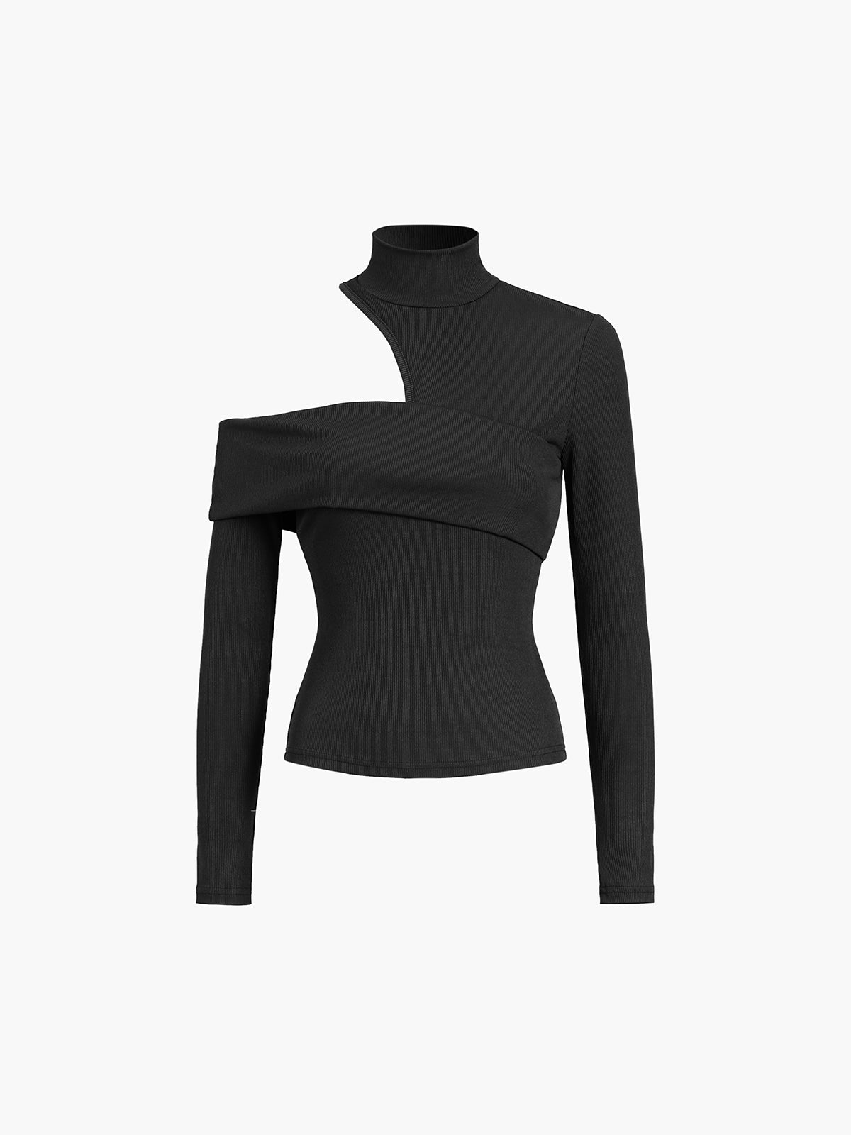 Schräger Ausschnitt Rippe Langarm | Damen Top