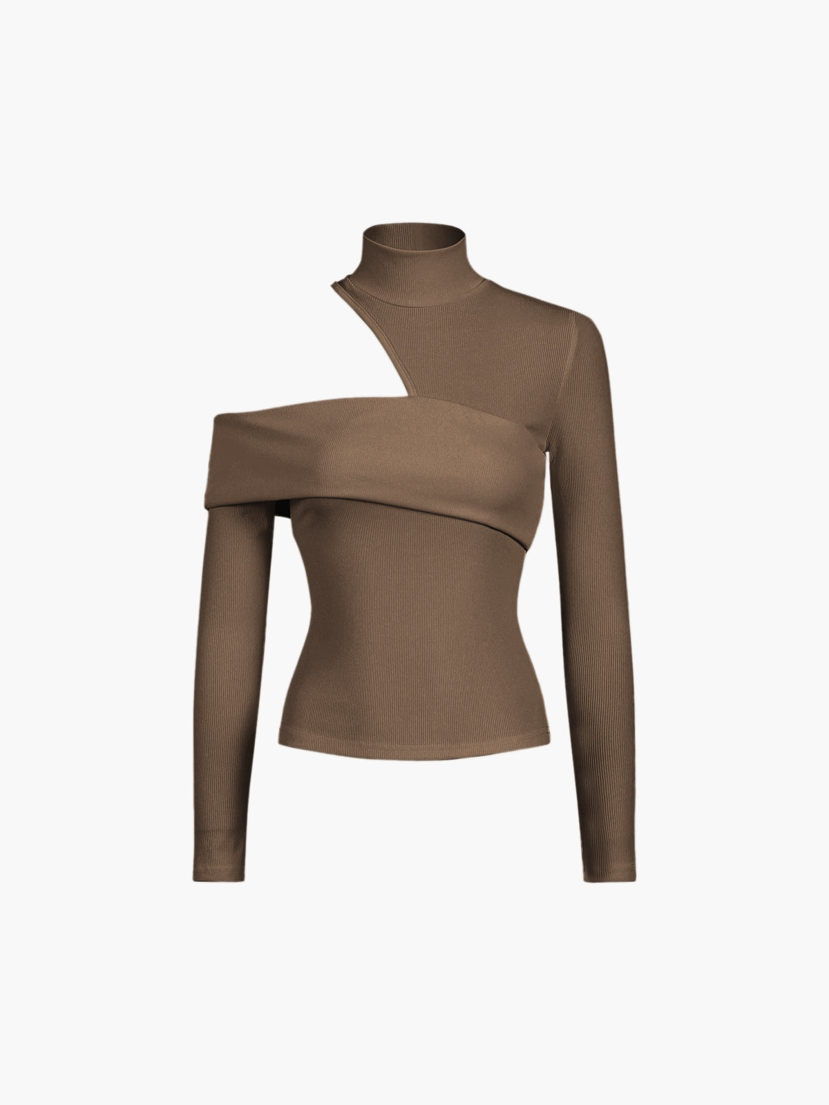 Schräger Ausschnitt Rippe Langarm | Damen Top