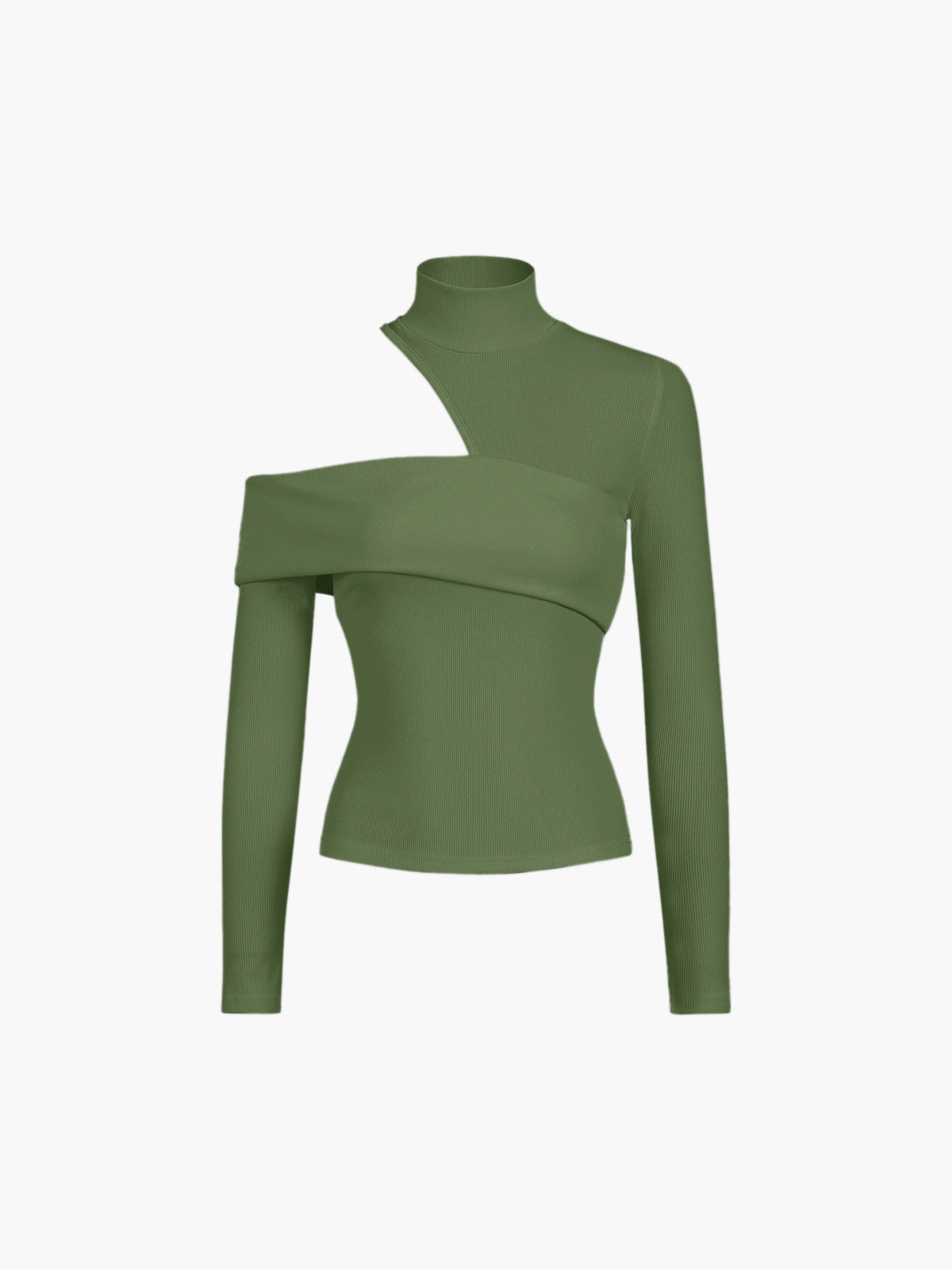Schräger Ausschnitt Rippe Langarm | Damen Top