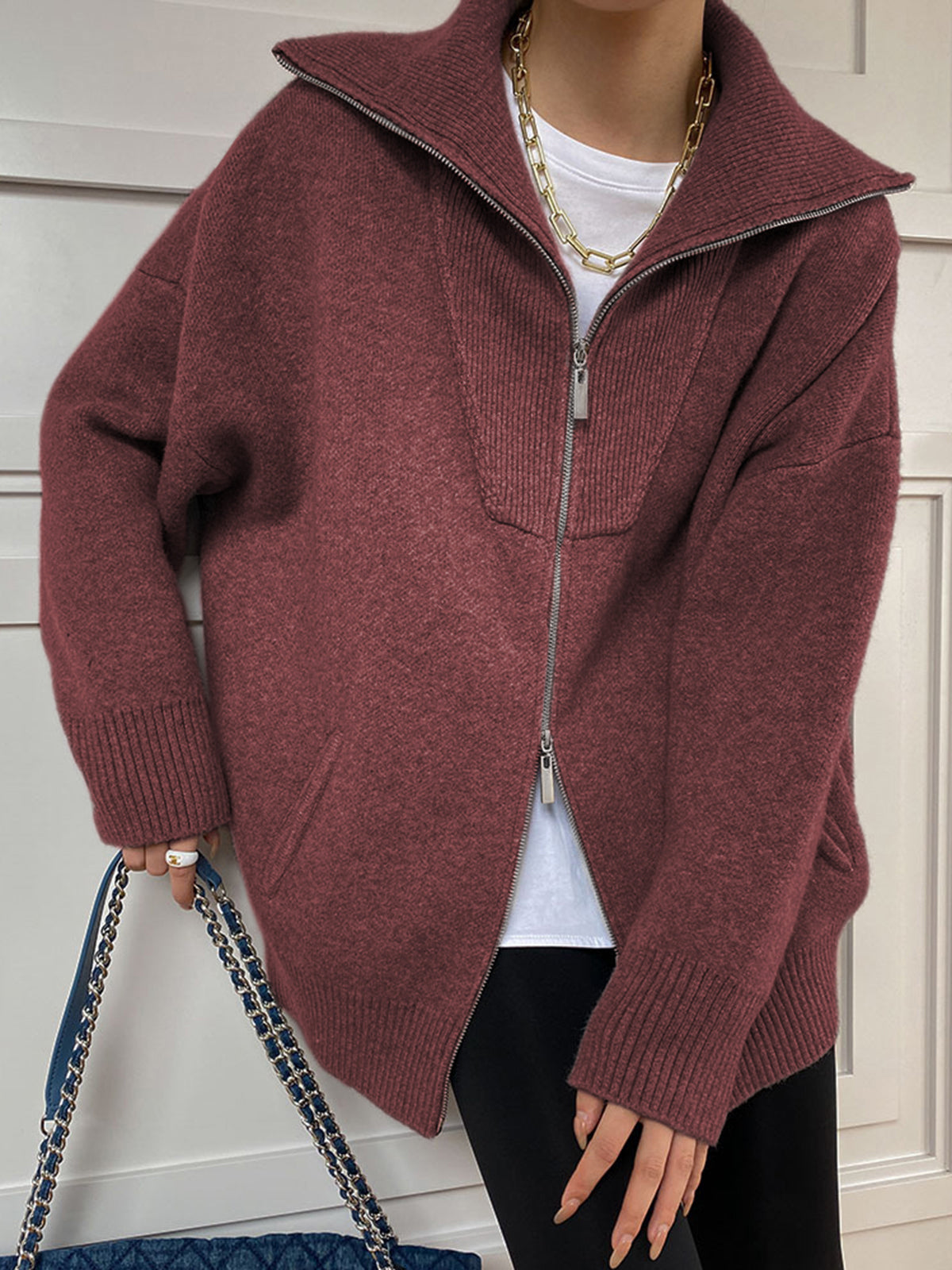 Strickjacke mit offenem Kragen in Übergröße für Frauen