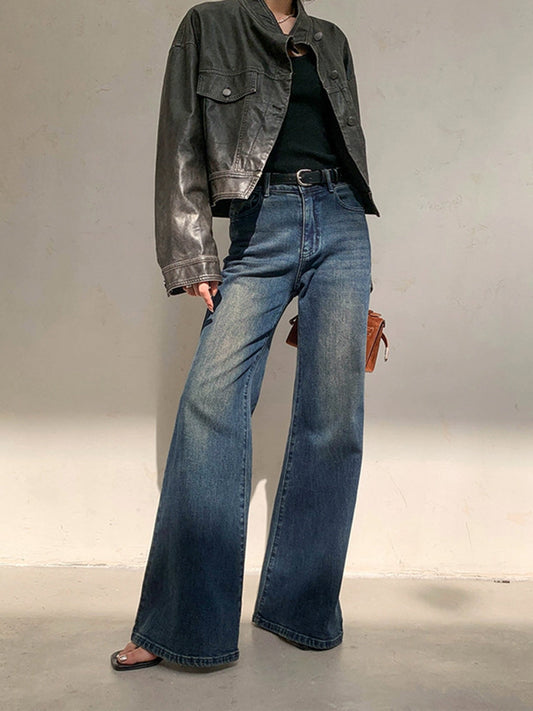 Vintage Denim Gewaschene Jeans mit weitem Bein