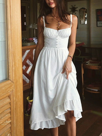 Elegantes Midi-Kleid mit Trägern und Rüschenbesatz