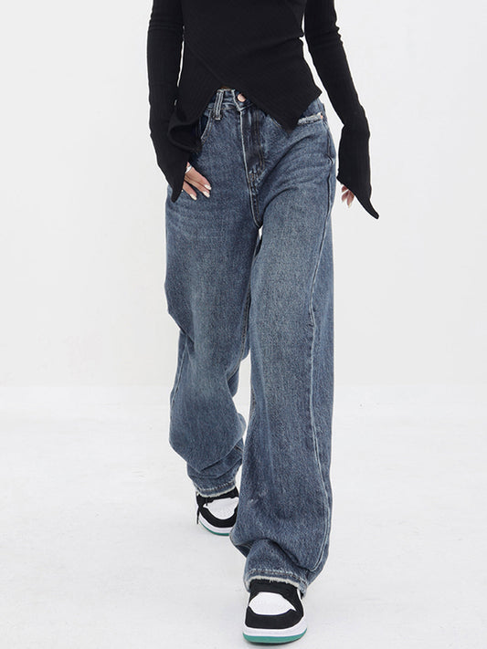 Jeans mit weitem Bein aus Denim und Patchwork-Taschen