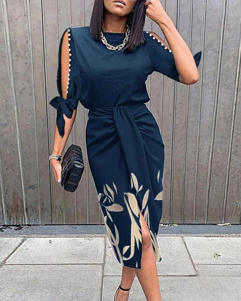 Belinda- Geknöpftes Kleid mit Perlen und botanischem Print