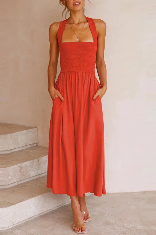Bendetta - Midikleid mit Taschen und gerüschtem, überkreuztem Rücken