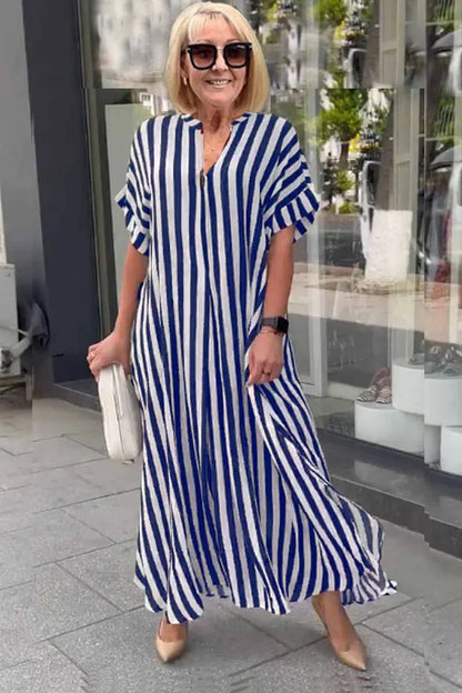 Bertha - kurzärmeliges Boho-Kleid mit gestreifter geschlitzter Weste