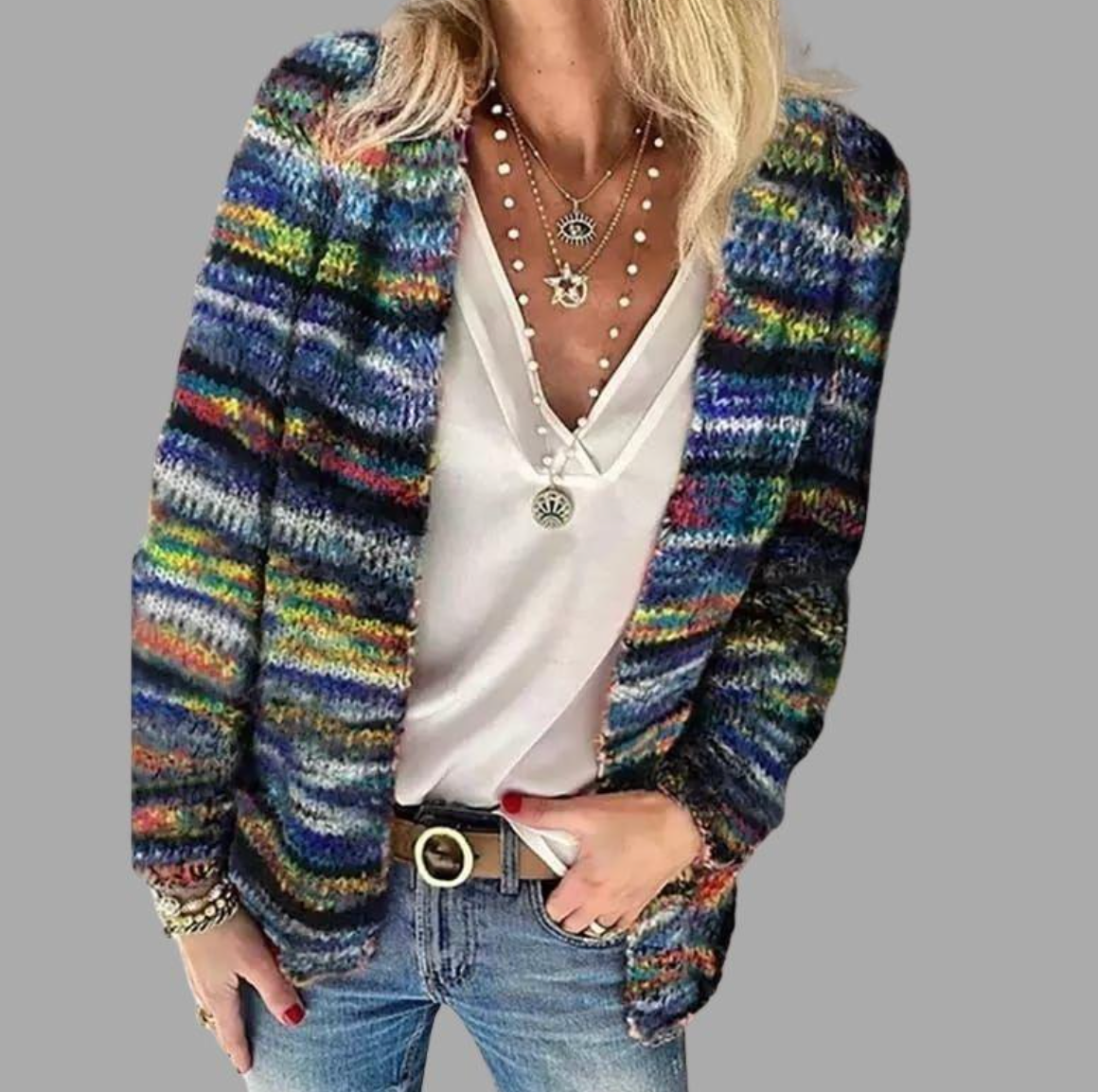 Ruth - mehrfarbige, weiche Strickjacke