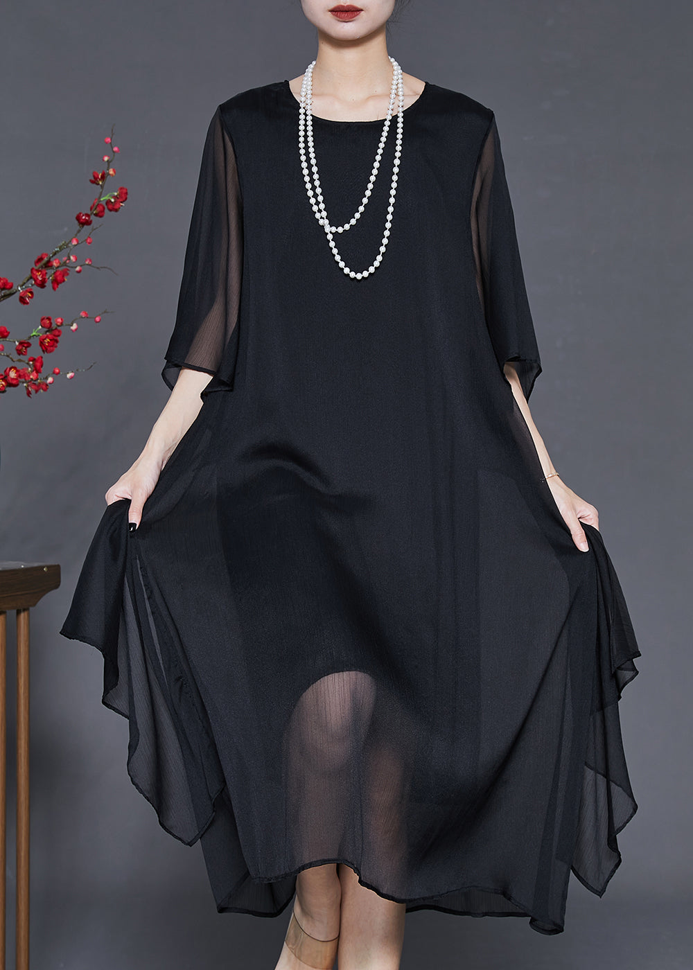 Roanne - Drapiertes Maxikleid aus Chiffon in Übergröße