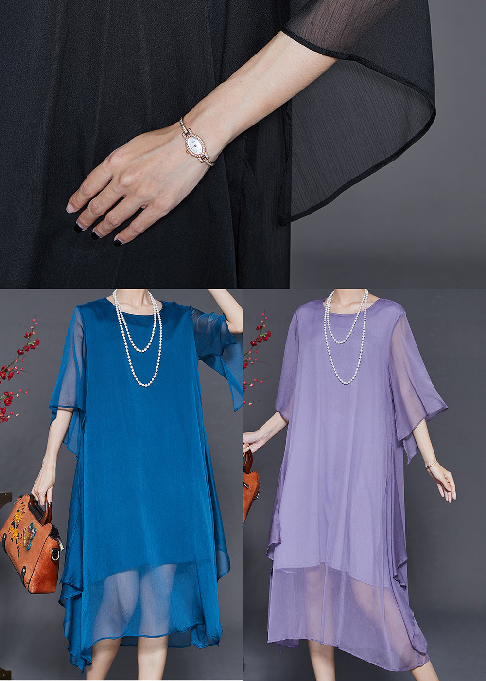 Roanne - Drapiertes Maxikleid aus Chiffon in Übergröße