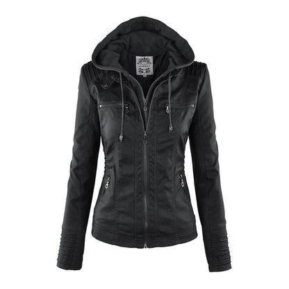 – Wetterfester Damen Lederjacke mit Kapuze