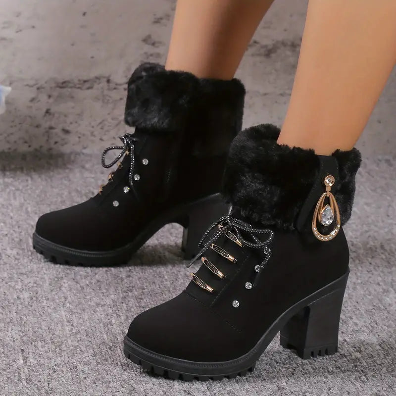 Plüschstiefel mit Absatz für Frauen - Claude