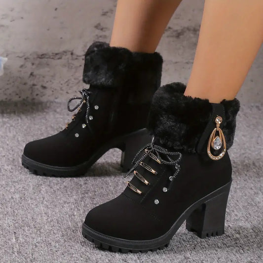 Plüschstiefel mit Absatz für Frauen - Claude