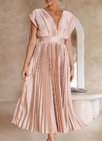 Bliss - Einfarbiges langes Kleid mit kurzen Ärmeln