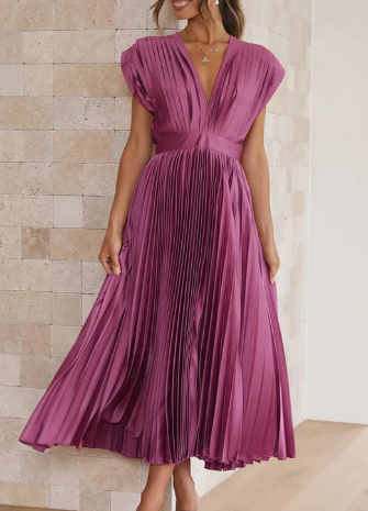 Bliss - Einfarbiges langes Kleid mit kurzen Ärmeln