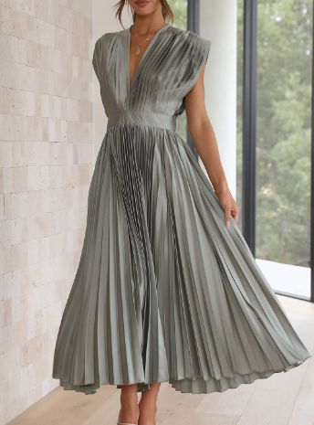 Bliss - Einfarbiges langes Kleid mit kurzen Ärmeln