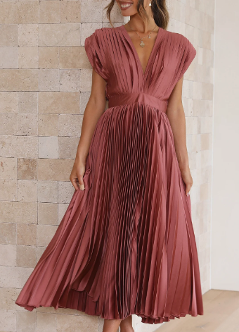 Bliss - Einfarbiges langes Kleid mit kurzen Ärmeln