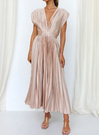 Bliss - Einfarbiges langes Kleid mit kurzen Ärmeln