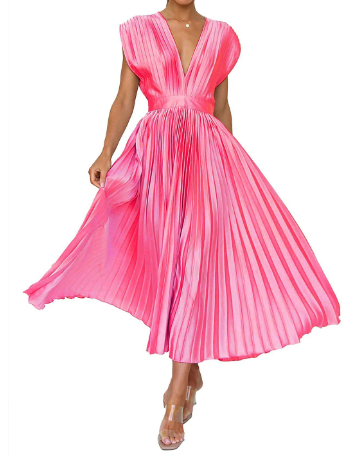 Bliss - Einfarbiges langes Kleid mit kurzen Ärmeln