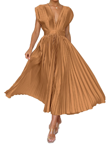 Bliss - Einfarbiges langes Kleid mit kurzen Ärmeln