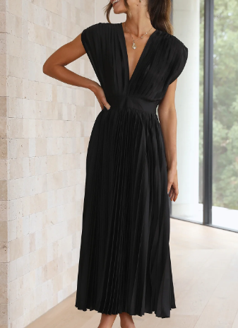 Bliss - Einfarbiges langes Kleid mit kurzen Ärmeln