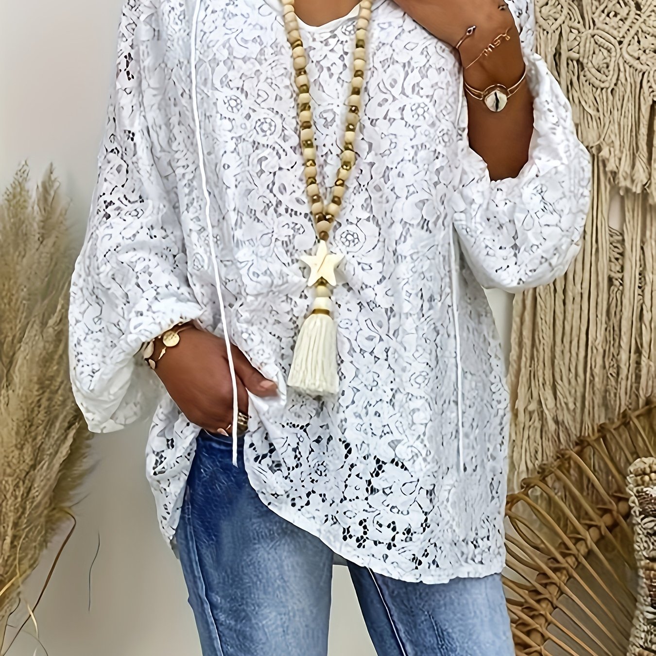 Bluse - Lange Ärmel & Spitzendetails