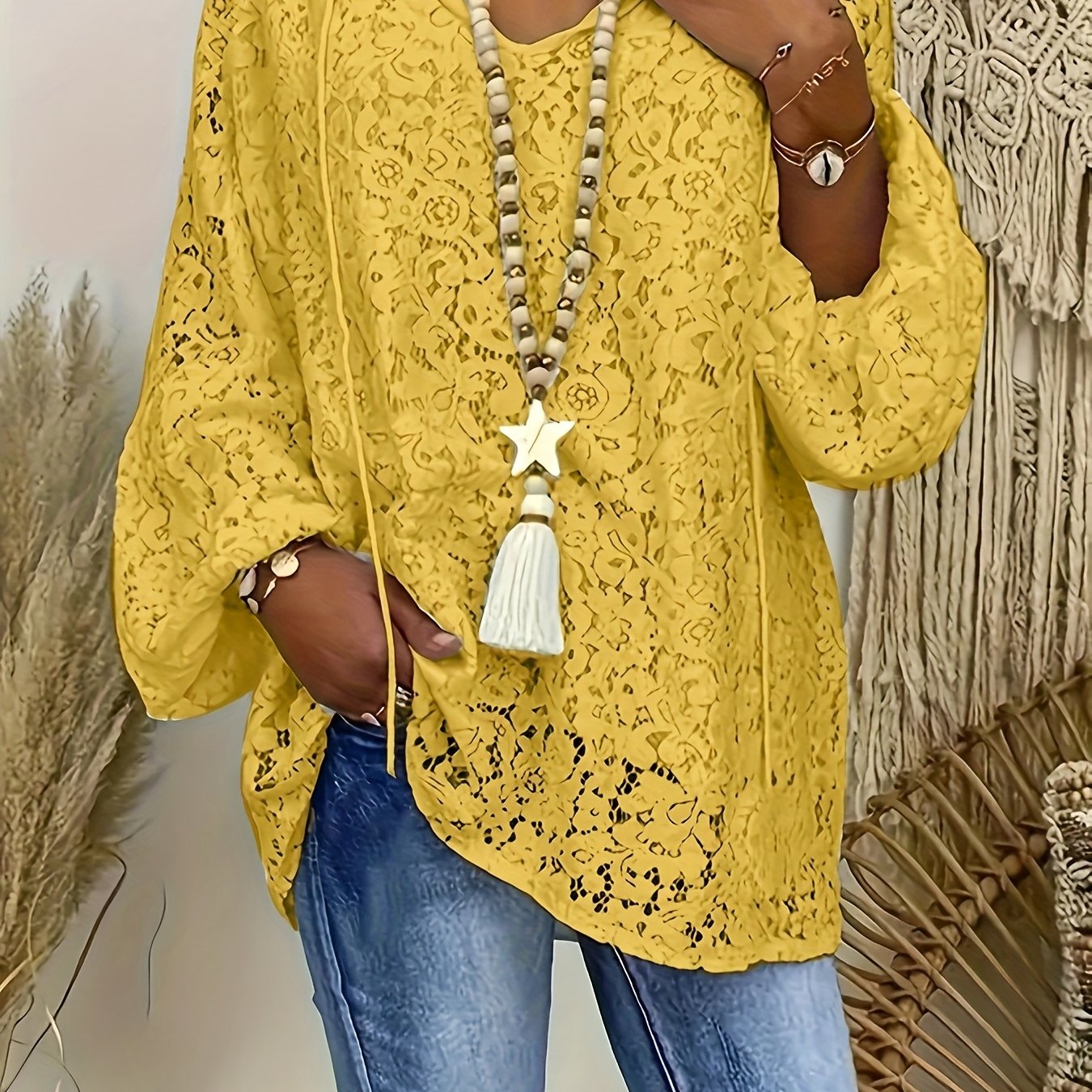 Bluse - Lange Ärmel & Spitzendetails