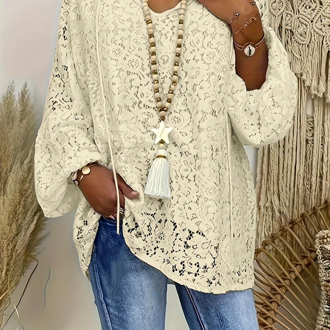 Bluse - Lange Ärmel & Spitzendetails
