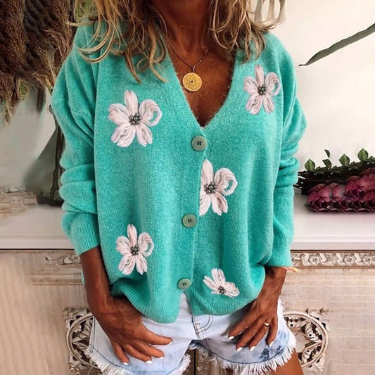 Jorie - Blumige Frühlings-Strickjacke mit V-Ausschnitt für Frauen
