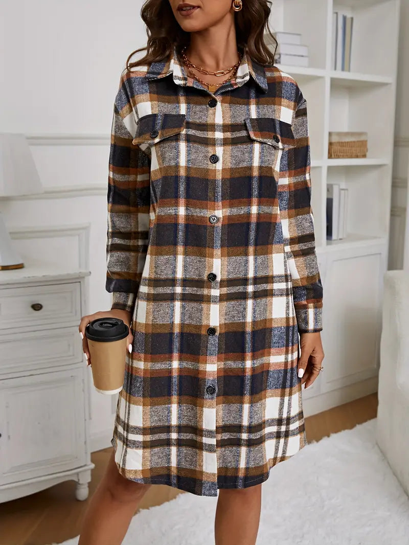 Modische Langarmjacke mit Karodruck und Knopfleiste