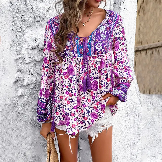 MonLu - Langärmelige Vintage-Bluse