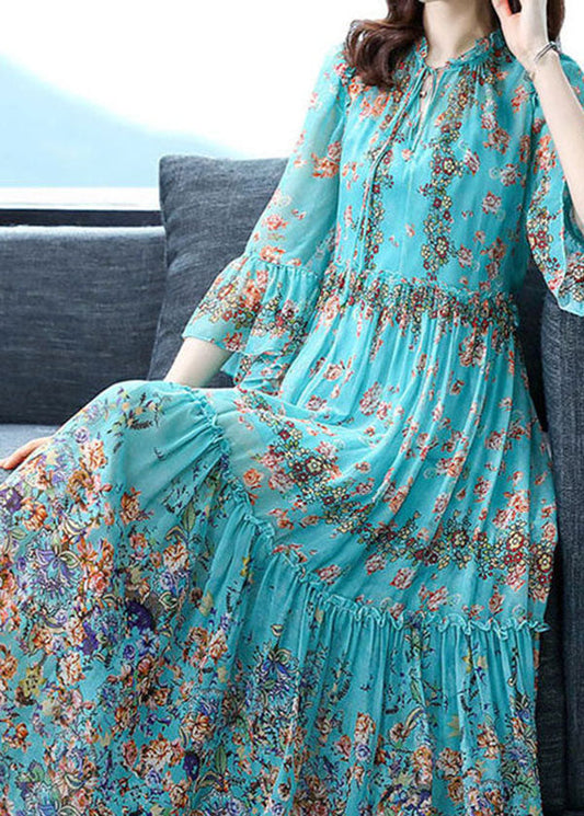 Normani - Voluminöses Maxikleid aus Seide in Patchwork-Optik mit ausgestellten Ärmeln
