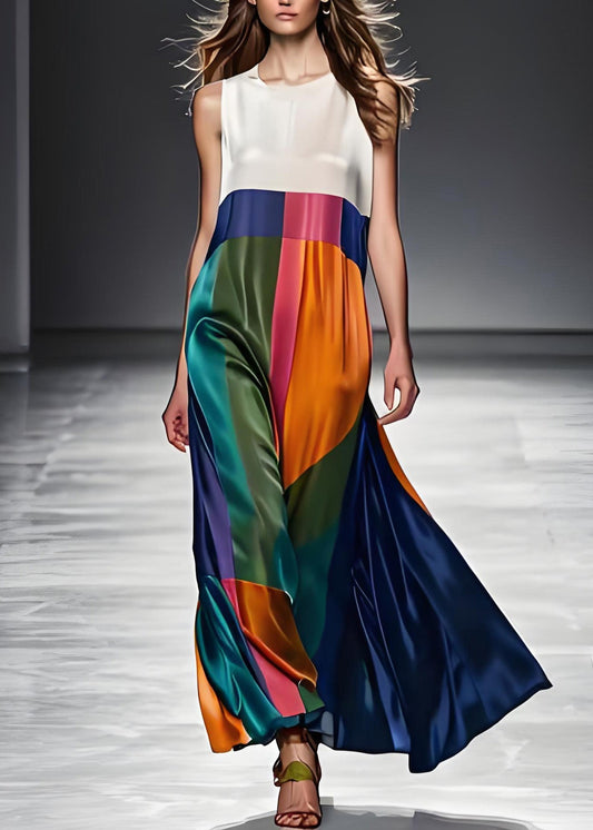 Mercy - Ärmelloses Maxikleid aus Seide mit O-Ausschnitt und Patchwork