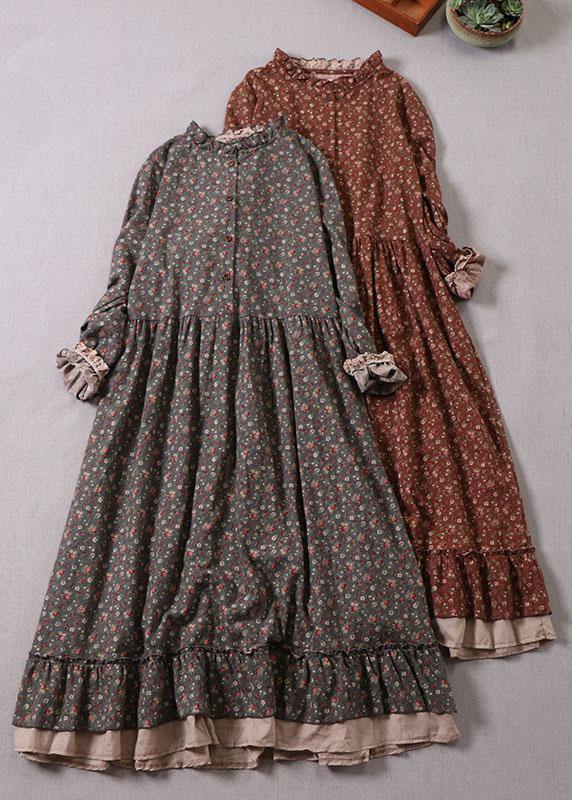 Carrie - Kleid mit Rüschen, Patches und Herbstdruck, lang, langarm