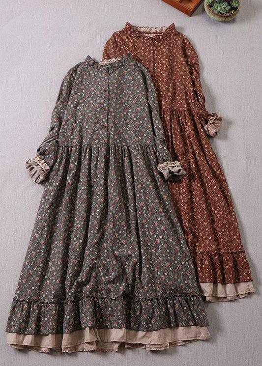 Carrie - Kleid mit Rüschen, Patches und Herbstdruck, lang, langarm