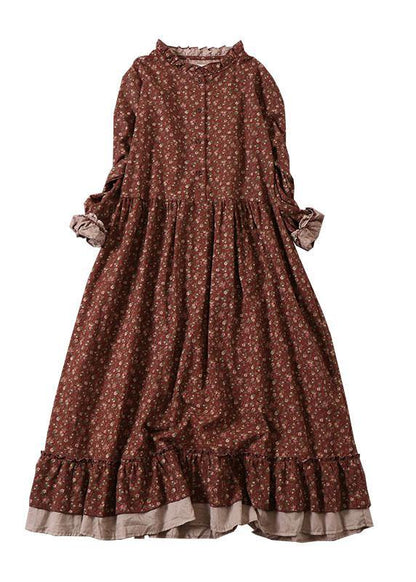 Carrie - Kleid mit Rüschen, Patches und Herbstdruck, lang, langarm