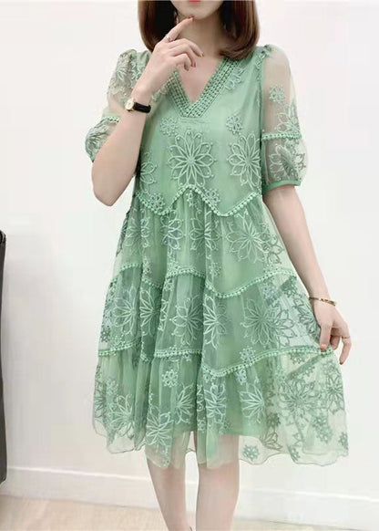 Ephentia - Patchwork-Kleid mit Stickerei und halben Ärmeln, zweiteilig