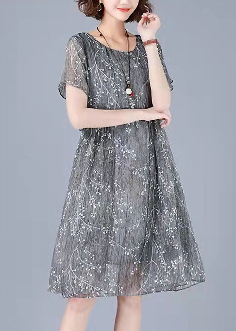 Ephentia - Patchwork-Kleid mit Stickerei und halben Ärmeln, zweiteilig