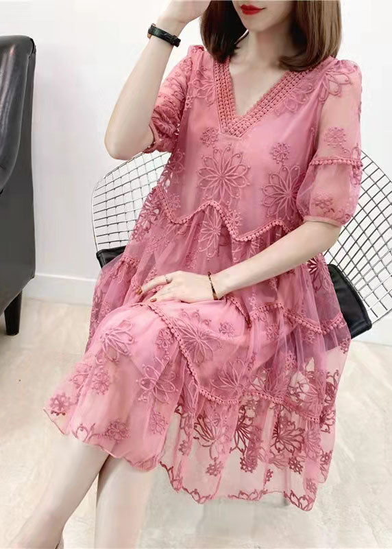 Ephentia - Patchwork-Kleid mit Stickerei und halben Ärmeln, zweiteilig