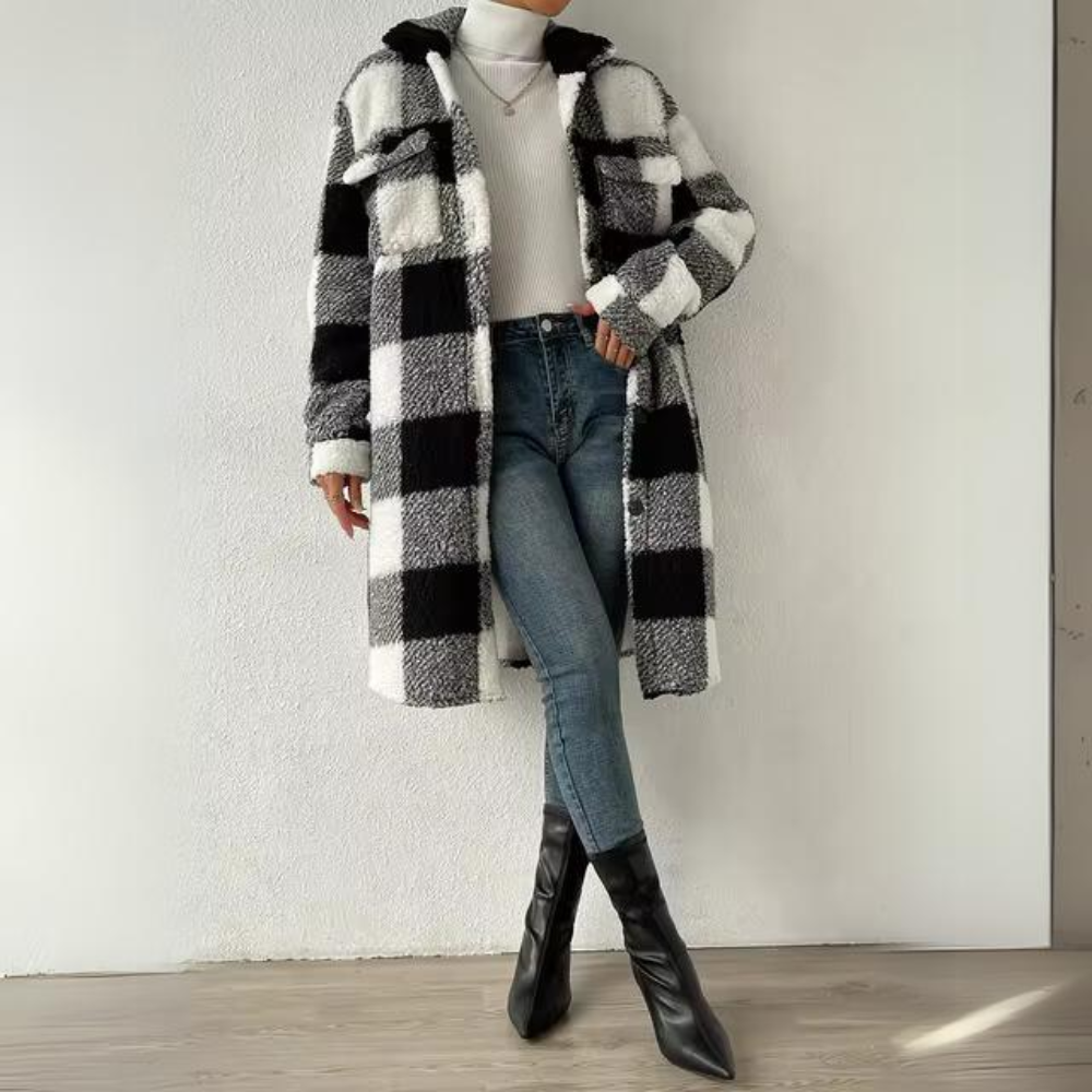 Bojana - Lässiger karierter langer Mantel