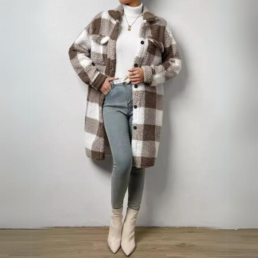 Bojana - Lässiger karierter langer Mantel