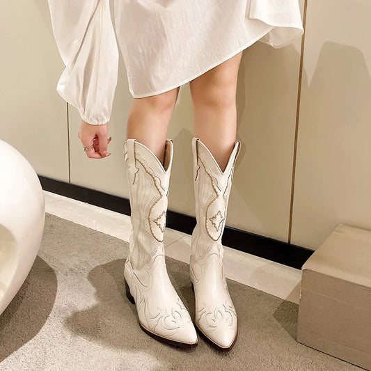 Georgette - Hohe kniehohe Retro-Westernstiefel