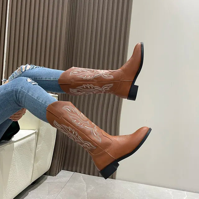 Henriette - Hohe bestickte Westernstiefel für Frauen