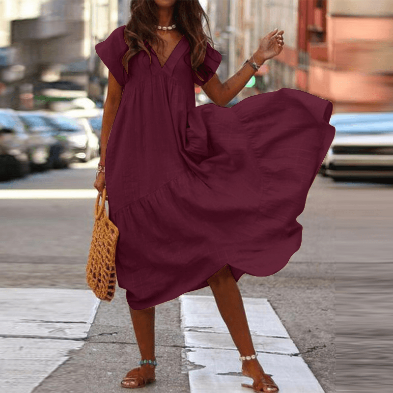 Brandi - Damen Kleid 100% Baumwolle Einfarbig Lässig