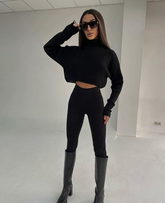 StacySet I Gekürzter Rollkragenpullover und Leggings für Frauen