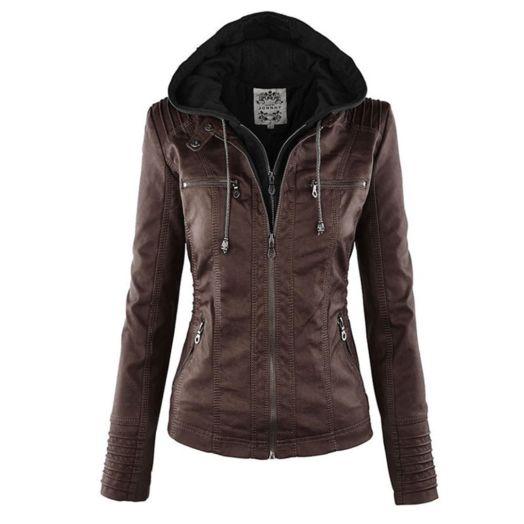 – Wetterfester Damen Lederjacke mit Kapuze