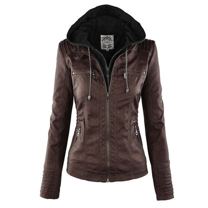 – Wetterfester Damen Lederjacke mit Kapuze