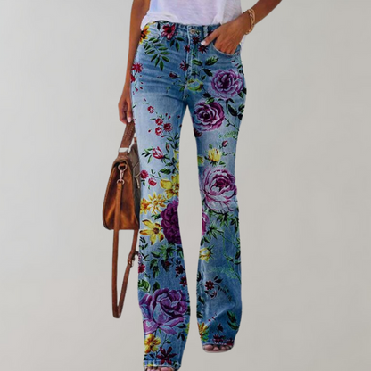 Lily | Flared Jeans mit Blumenmuster | Retro-Charme | Bequeme Mischung