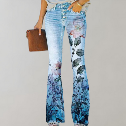 Lily | Flared Jeans mit Blumenmuster | Retro-Charme | Bequeme Mischung
