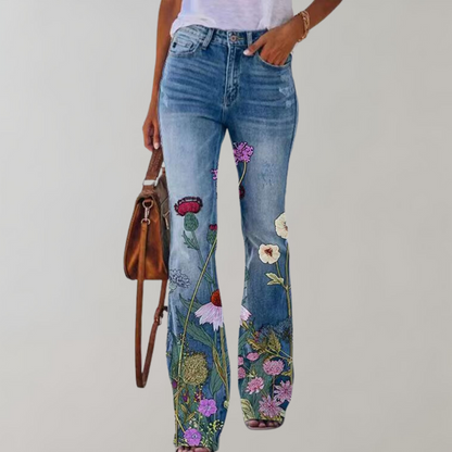 Lily | Flared Jeans mit Blumenmuster | Retro-Charme | Bequeme Mischung