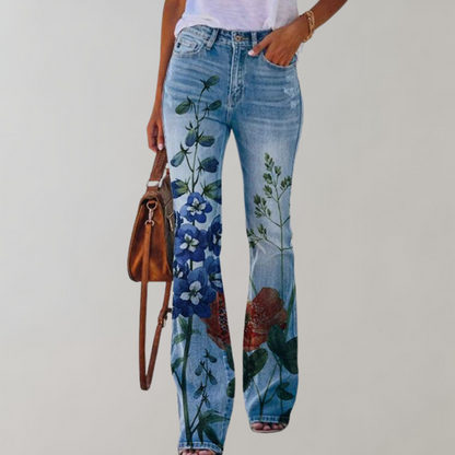 Lily | Flared Jeans mit Blumenmuster | Retro-Charme | Bequeme Mischung